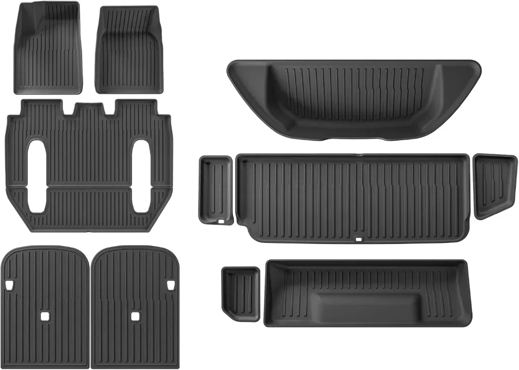 Tesla Model X 6 Seat New Floor Mats Full Set 6 Seater Best TPE Anti-Friction Interior 11pcs/Set Black(New 6MODELX12PCS